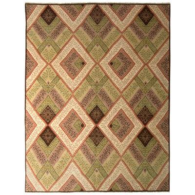 Rug & Kilim’s French Country Style Rug in Green and Beige All Over Pattern