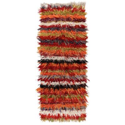 Vintage Tulu Rug in Orange, Red, Green Multicolor Shag Pile Stripes