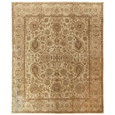 Antique Persian Tabriz Rug in an All Over Beige, Brown Floral Pattern
