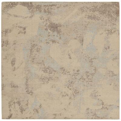 Rug & Kilim’s Distressed style Square Abstract rug in Beige-Brown and Blue