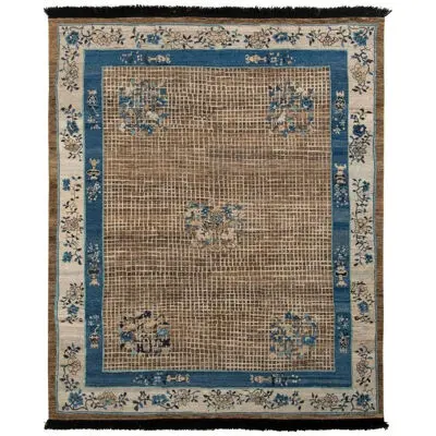Rug & Kilim’s Chinese Art Deco Style Rug in Beige-Brown and Blue Medallion Style