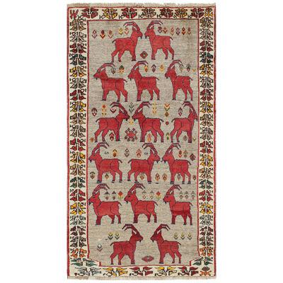 Vintage Persian Tribal Rug in Beige with Red Animal Pictorials by Rug & Kilim