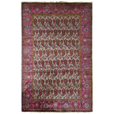 Hand-Knotted Antique Kashan Persian Rug in Red Paisley Pattern