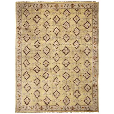 Contemporary Savonnerie Rug Beige Gold 18th-Century Floral Pattern 