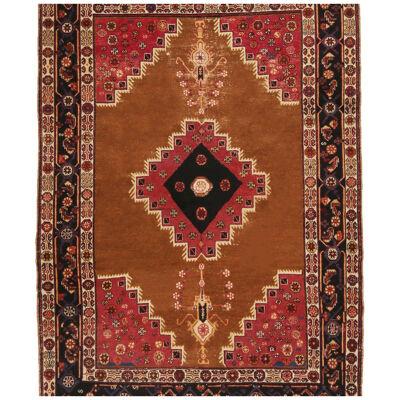 Antique Bakhtiari Transitional Red and Copper Brown Wool Rug