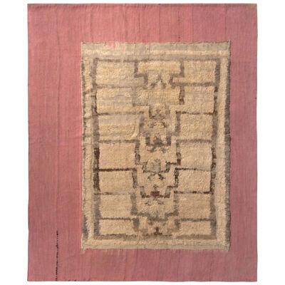 Vintage Layered Kilim Rug in Pink and Beige-Brown Superimposed Pattern