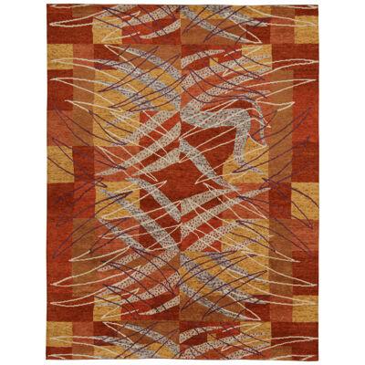 Rug & Kilim’s Scandinavian Style Rug in Red, Gold and Gray Geometric Patterns