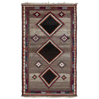 Hand-knotted Mid-century Vintage Gabbeh Rug – Beige Brown Tribal Pattern