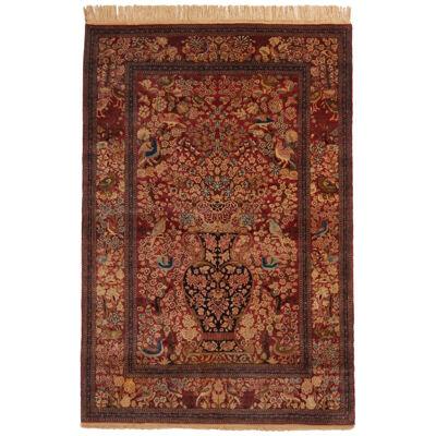 Antique Isfahan Burgundy And Golden-Beige Wool Persian Rug 