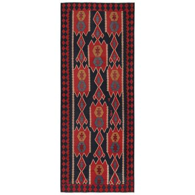 Vintage Persian Kilim in Navy Blue with Red Geometric Patterns by Rug & Kilim
