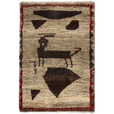 Vintage Gabbeh Tribal rug in Brown Geometric Pattern with Gray and Red Accents 