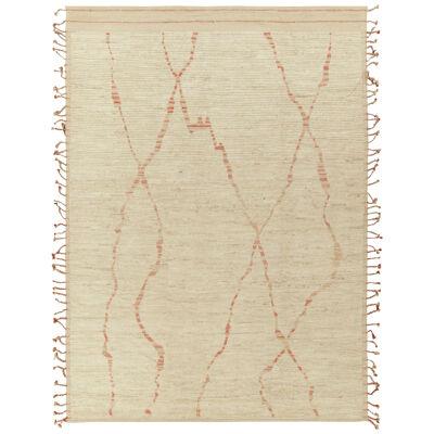 Contemporary Moroccan Style Rug in Beige-White & Red