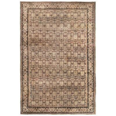 Hand-knotted Antique Amritsar Rug in Green and Beige-brown Floral Pattern