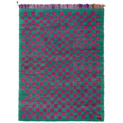 Vintage Tulu Rug in Turquoise, Magenta Geometric Chessboard Pattern