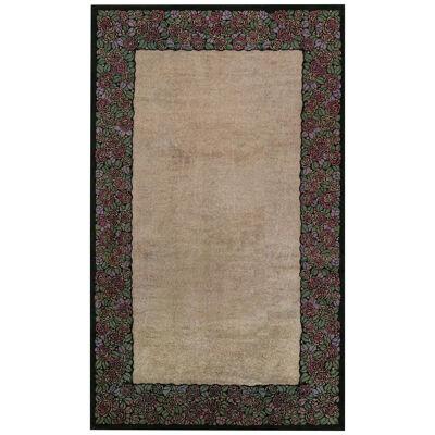 Antique Dutch Art Deco Rug in Beige Open Field with Floral Border by Rug & Kilim