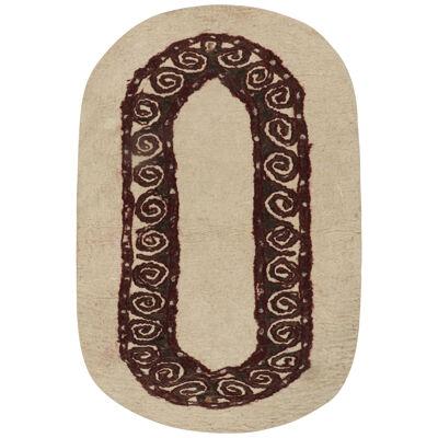 Vintage Persian Felted Oval Rug in Beige with Geometric Pattern by Rug & Kilim 