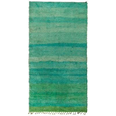 Vintage Moroccan Berber Rug in Green and Blue Striae Pattern