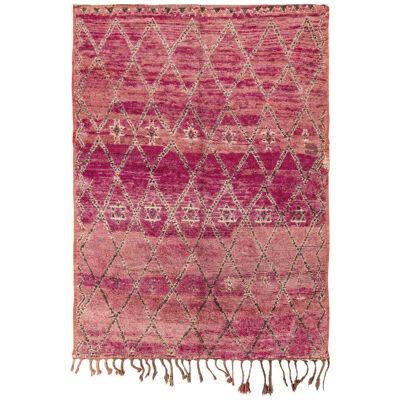 Hand-Knotted Vintage Moroccan Rug, Pink Geometric Star of David Pattern