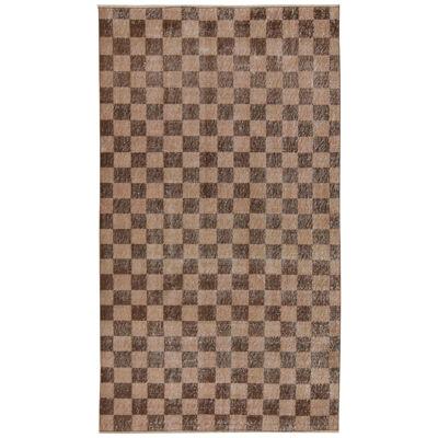 Vintage Zeki Müren rug in Pink and Brown Chessboard Pattern - by Rug & Kilim