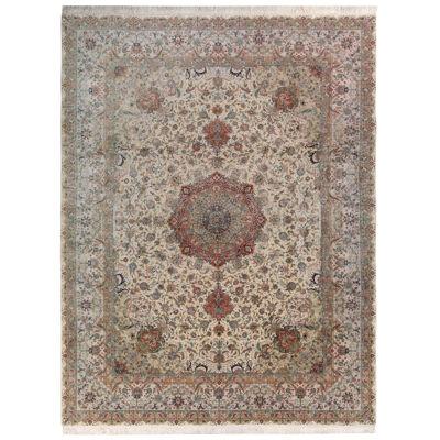 Hand-Knotted Vintage Tabriz Persian Rug In Beige, Pink, Red Floral Pattern
