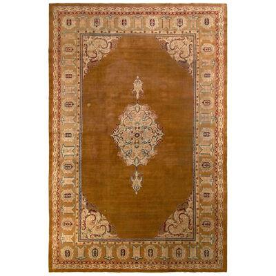 Antique Amritsar Rug in Brown Open Field with Medallion, from Rug & Kilim