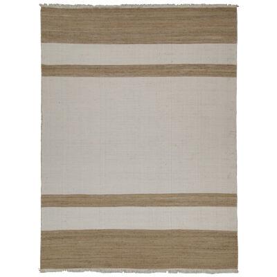 Rug & Kilim’s Contemporary Jute Flat Weave in White and Beige-Brown Stripes