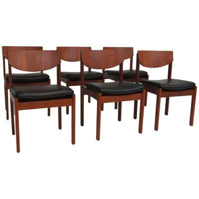 Danish Teak Dining Chairs in New Black Leather
