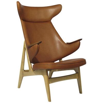 Rare Scandinavian Ox Lounge Chair in Saddle Leather