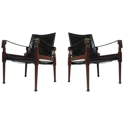 Pakistani Rosewood Safari Chairs with Brass by Hayat Brothers