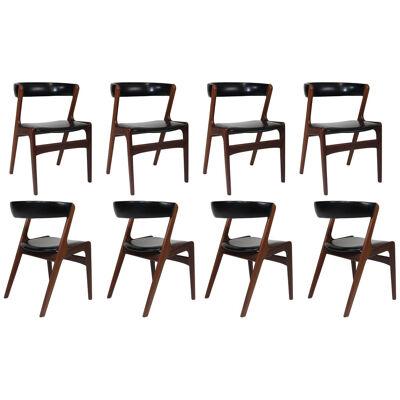 Mid-century Danish Curved Back Dining Chairs in Black Vinyl