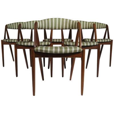 Six Kai Kristiansen Danish Dining Chairs in Original Striped Wool