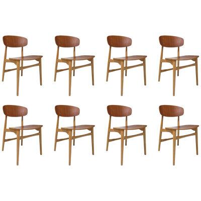 Eight Jens Hjorth Beech and Teak Mid-century Danish Dining Chairs