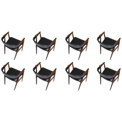 Eight Scandinavian Dining Arm Chairs in Original Vinyl