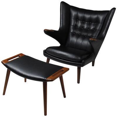 Hans J. Wegner Papabear Chair AP 19 & Ottoman AP 29 in Leather