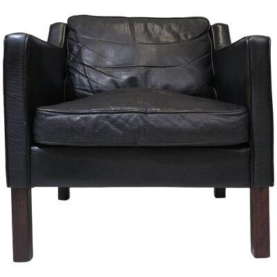 Mid-century Danish Black Leather Lounge Chair in Manner of Borge Mogensen