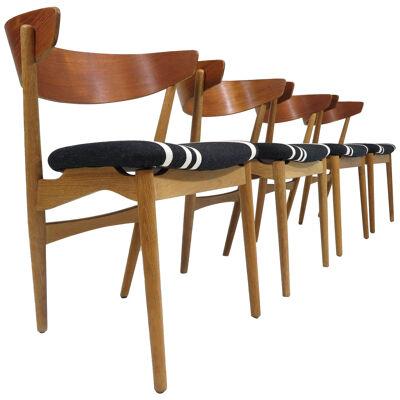 Four Helge Sibast for Sibast Møbler Teak Oak Dining Chairs