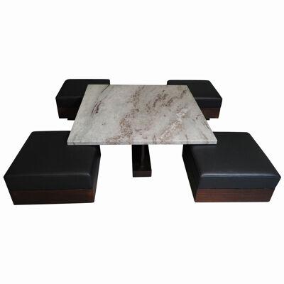 Celina Decorações Brazilian Modern Rosewood Coffee Table With Ottoman Benches