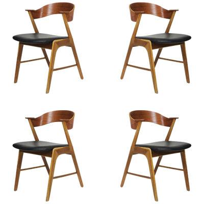 Kai Kristiansen Oak and Teak Curved Back Dining Chairs