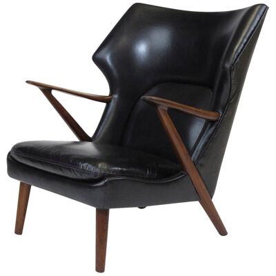 Kurt Olsen Danish Rosewood Black Leather Bear Chair