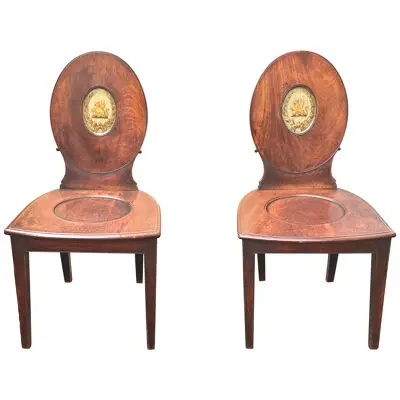 Pair George III Mahogany Hall Chairs
