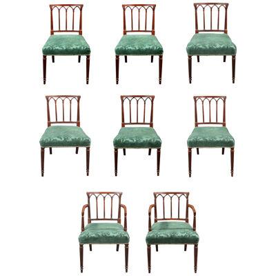 Set of 8 Georgian Mahogany Gothic Dining Chairs