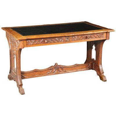 Victorian Gothic Carved Oak Writing Table