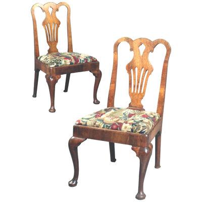Pair of George II Veneered Walnut Cabriole Leg Chairs