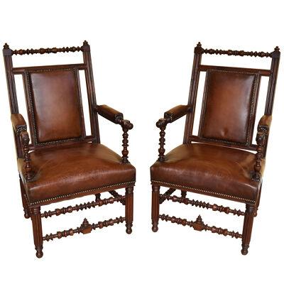 Pair of Victorian Walnut Armchairs