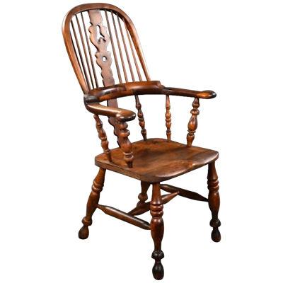 19th Century Yew Wood Broad Arm Windsor Chair