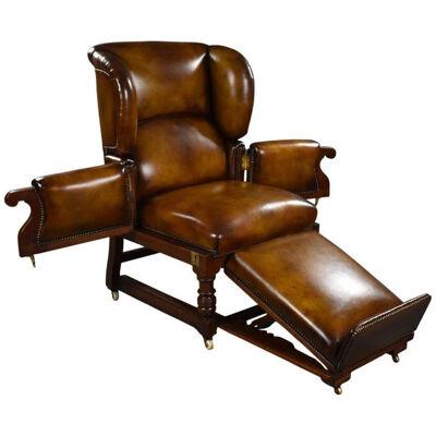 Victorian Leather Reclining Armchair by Foots Patent Chairs