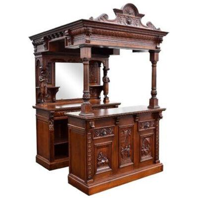 French Carved Oak Front and Back Bar