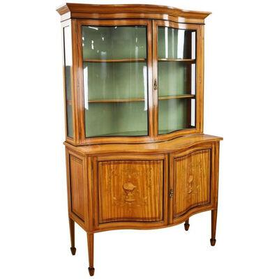 19th Century Satinwood Serpentine Display Cabinet