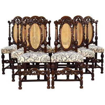 Set of 8 Victorian Carved Oak Dining Chairs