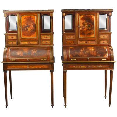 Pair of 19th Century French Vernis Martin Cylinder Top Desks